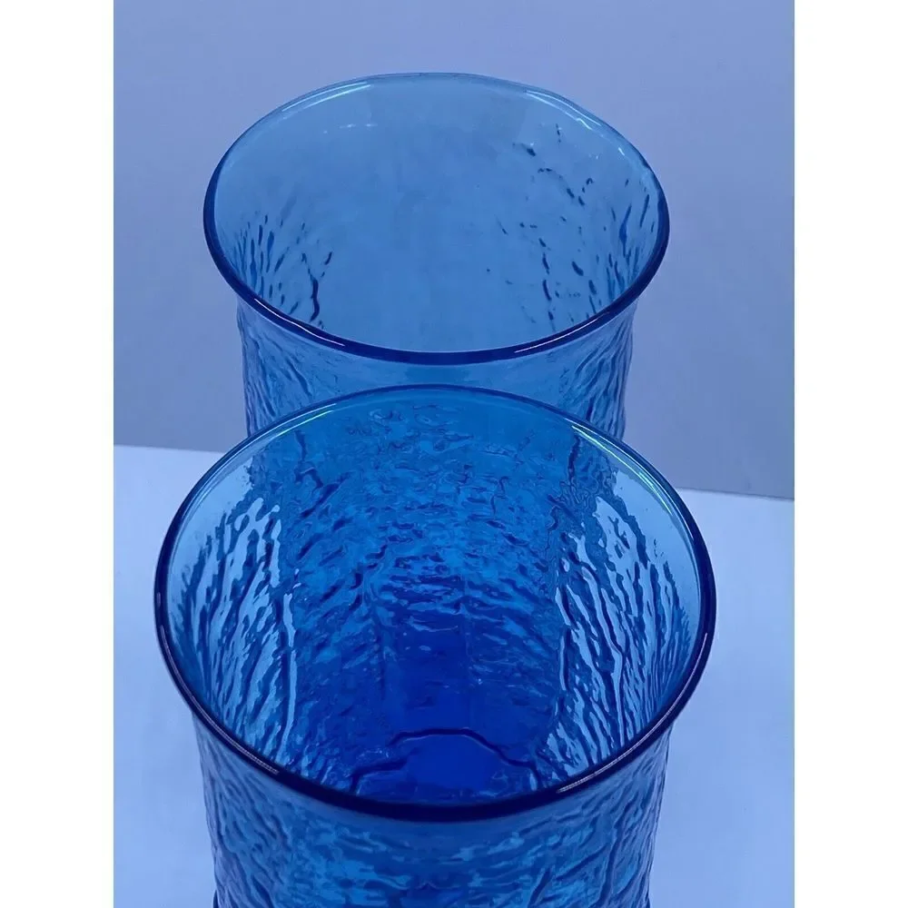 Vintage Anchor Hocking Blue Rain flower 12 oz Glass Tumblers 5 1/2